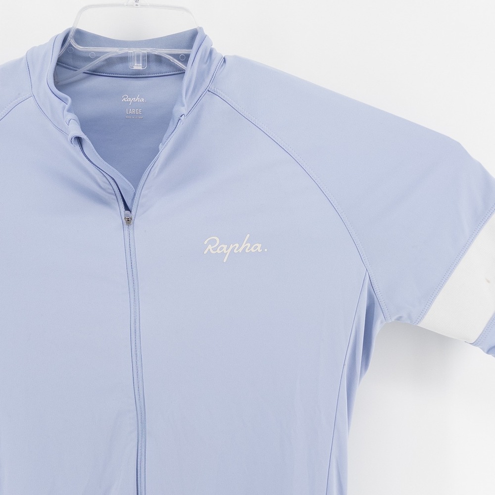 Rapha Mens Large Core Jersey Cycling Light Blue Short Sleeve Full Zip Road Bike